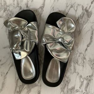 Zara flat slides with silver bows